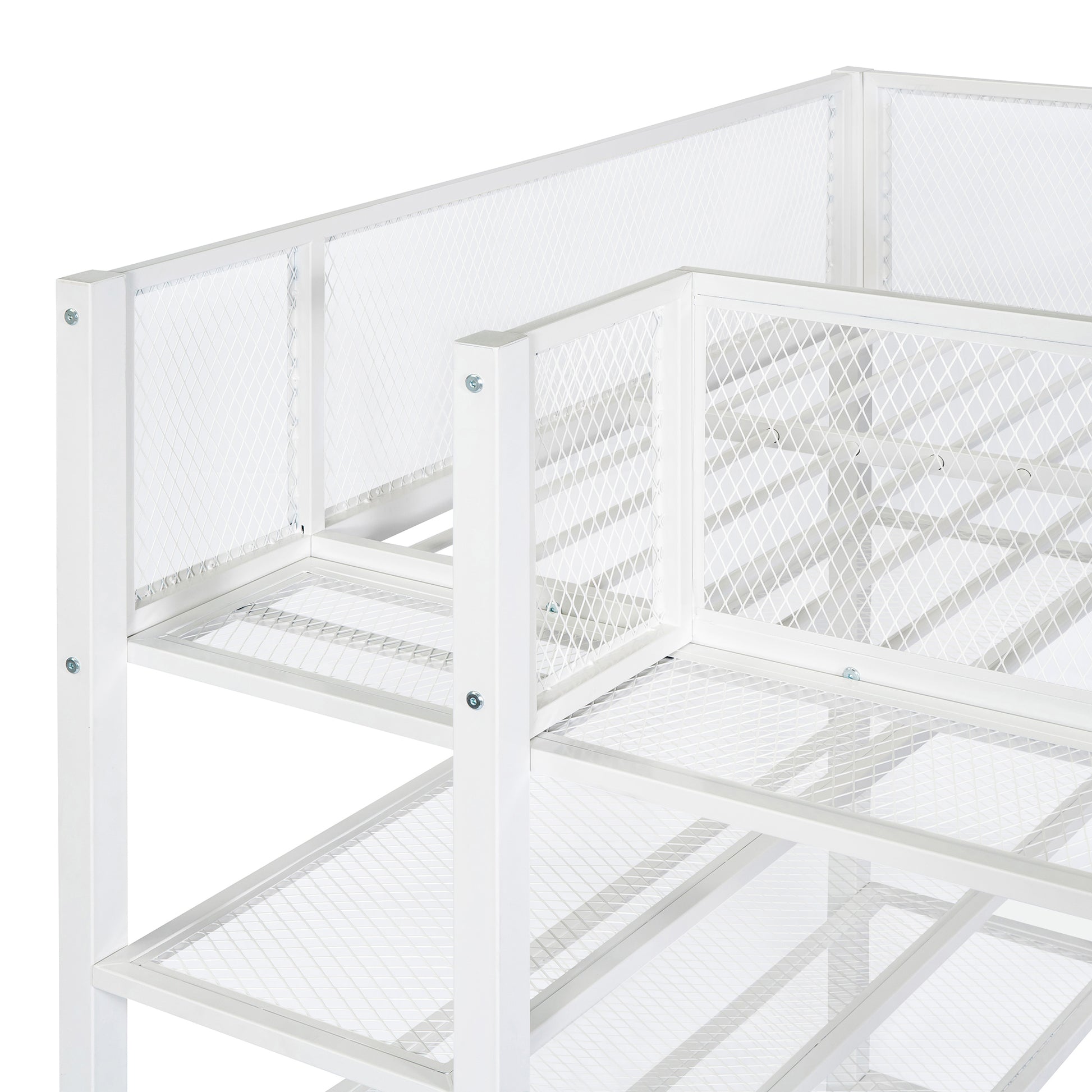 Twin Size Metal Loft Bed With 4 Tier Shelves And Storage, White White Metal