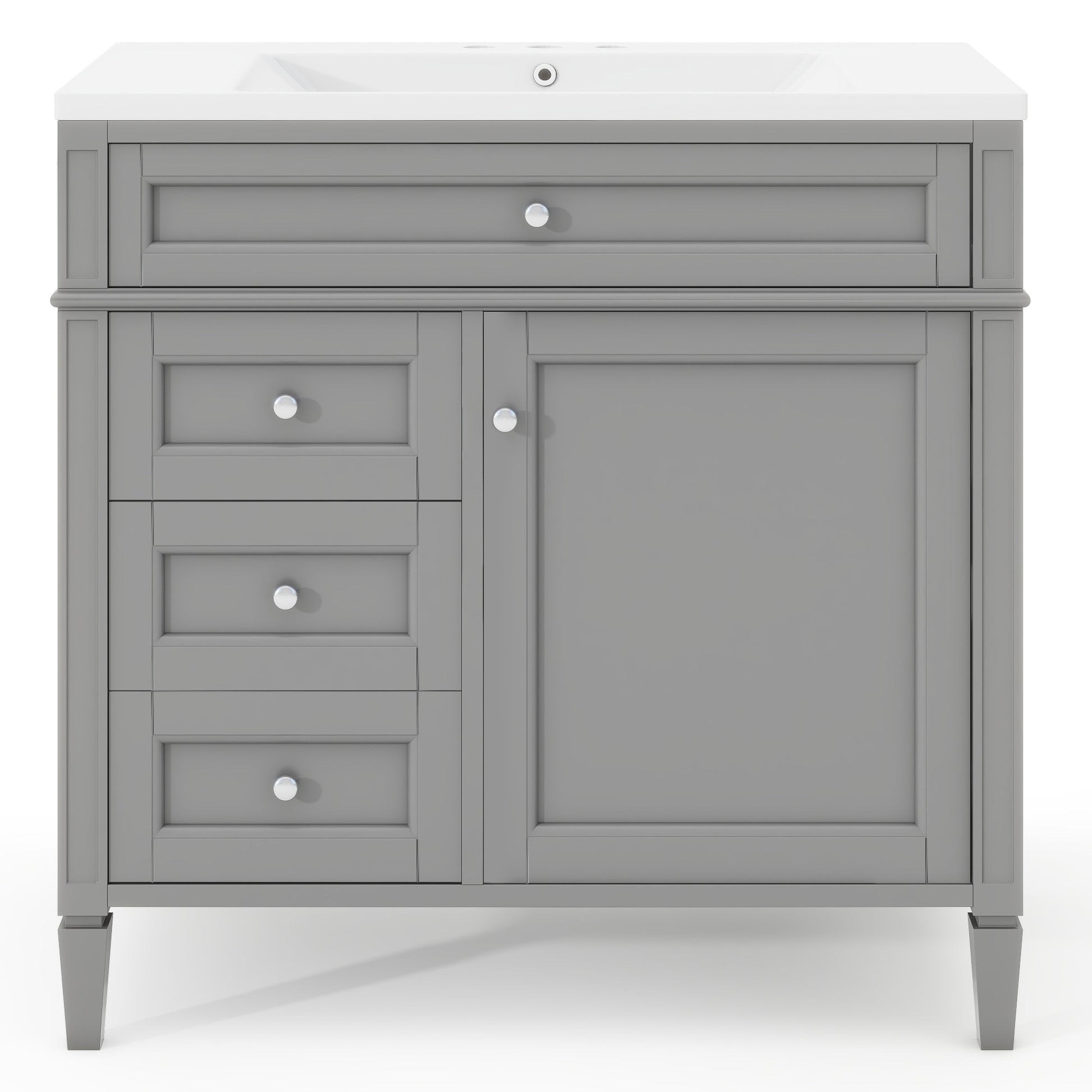 36'' Bathroom Vanity With Top Sink, Modern Bathroom Storage Cabinet With 2 Drawers And A Tip Out Drawer, Single Sink Bathroom Vanity 3 Grey 1 1 Adjustable Hinges Bathroom Freestanding Solid Wood Mdf Painted