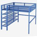 Full Size Metal Loft Bed With 4 Tier Shelves And Storage, Blue Full Blue Metal