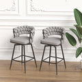 Bar Chair Linen Woven Bar Stool Set Of 2,Black Legs Barstools No Adjustable Kitchen Island Chairs,360 Swivel Bar Stools Upholstered Bar Chair Counter Stool Arm Chairs With Back Footrest, Grey Metal Grey Kitchen Dining Chairs Foam Linen