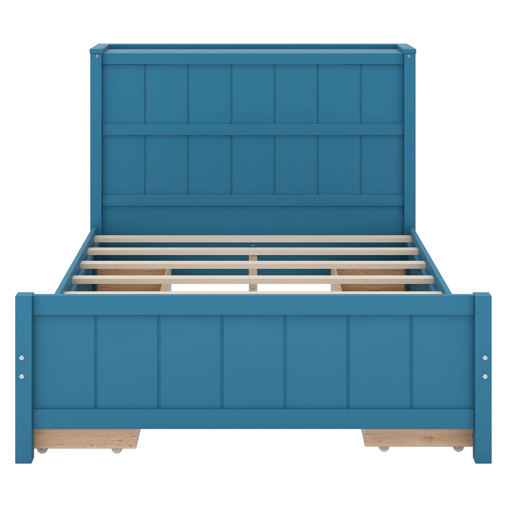 Full Size Platform Bed With Drawers And Storage Shelves, Blue Blue Solid Wood Mdf