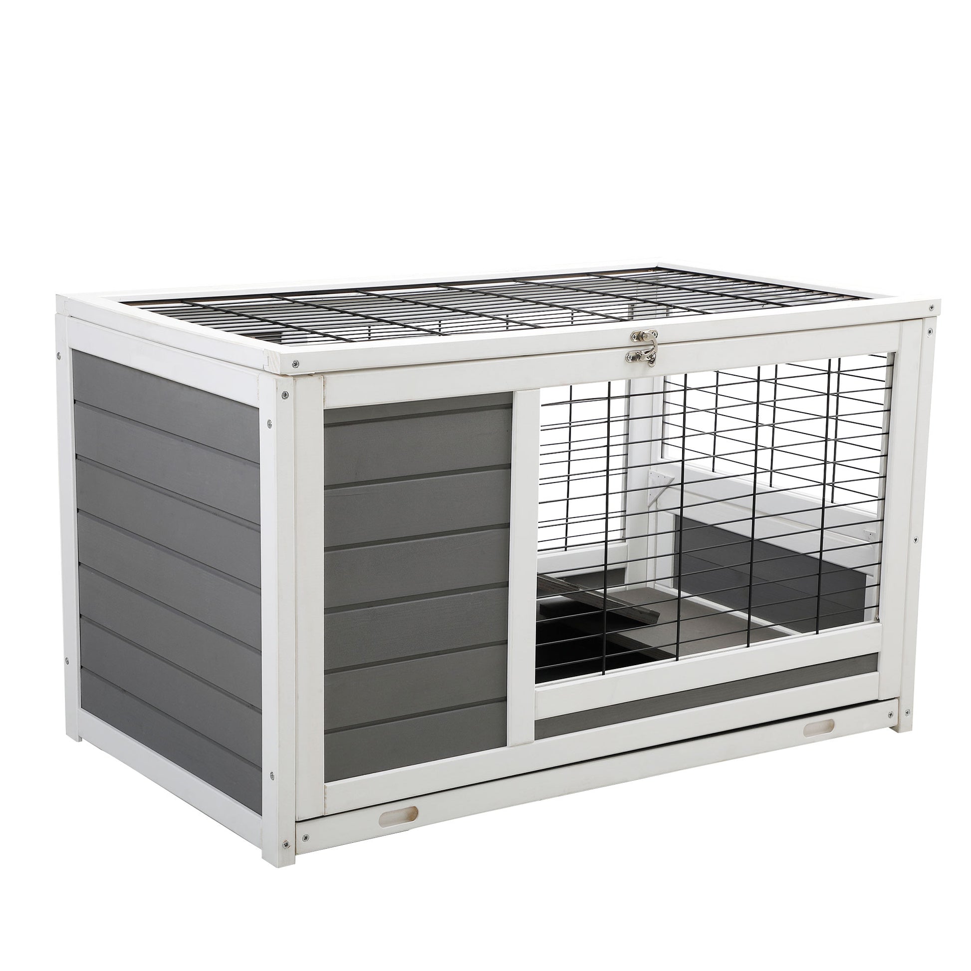 Luxury 2 Storey Pet House Box Wooden Cage Comfy Cabin For Small Animals, Grey White Grey Wood