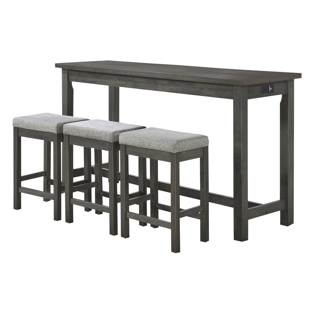 4Pc Counter Height Dining Set Gray Finish Counter Height Table W Drawer Built In Usb Ports Power Outlets And 3 Stools Casual Dining Furniture Wood Wood Gray Wood Dining Room Casual,Transitional Rectangular Dining Table With Chair Wood