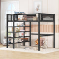 Twin Size Metal Loft Bed With 4 Tier Shelves And Storage, Black Black Metal