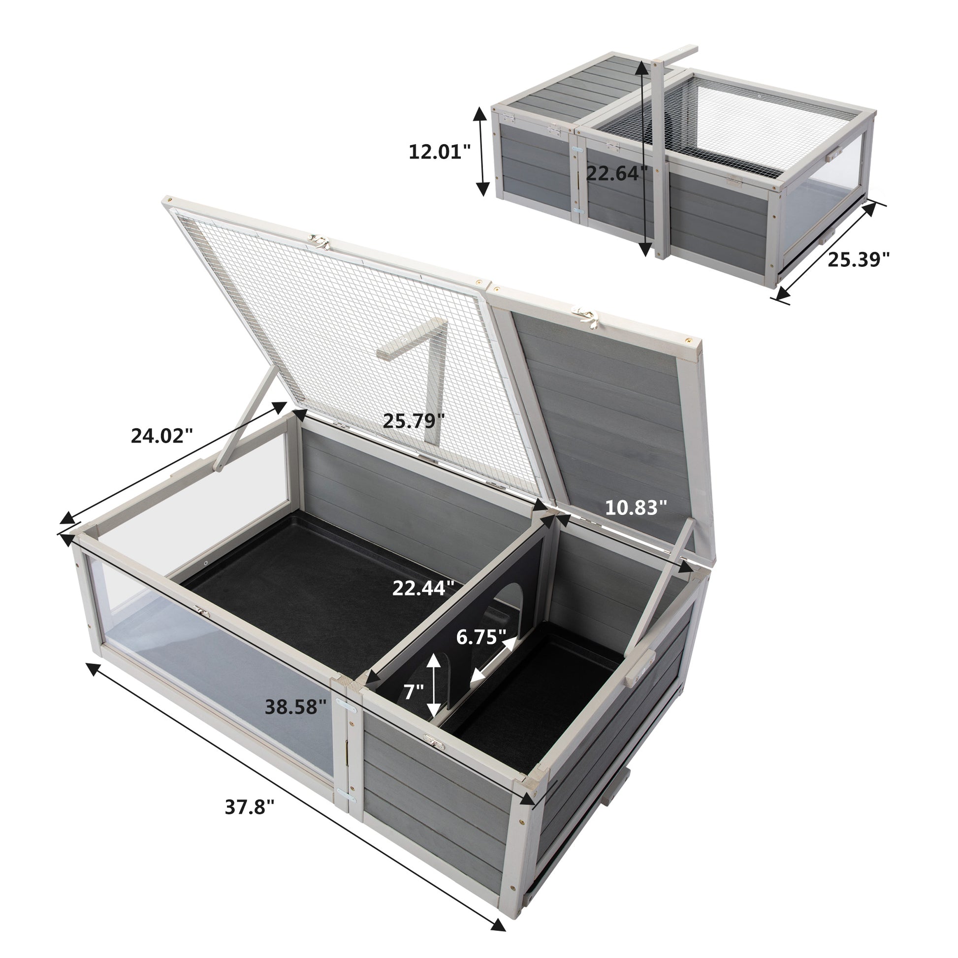 Tortoise House Wooden Turtle Habitat With Removable Top And Tray For Indoors And Outdoors, Gray Gray Wood Metal