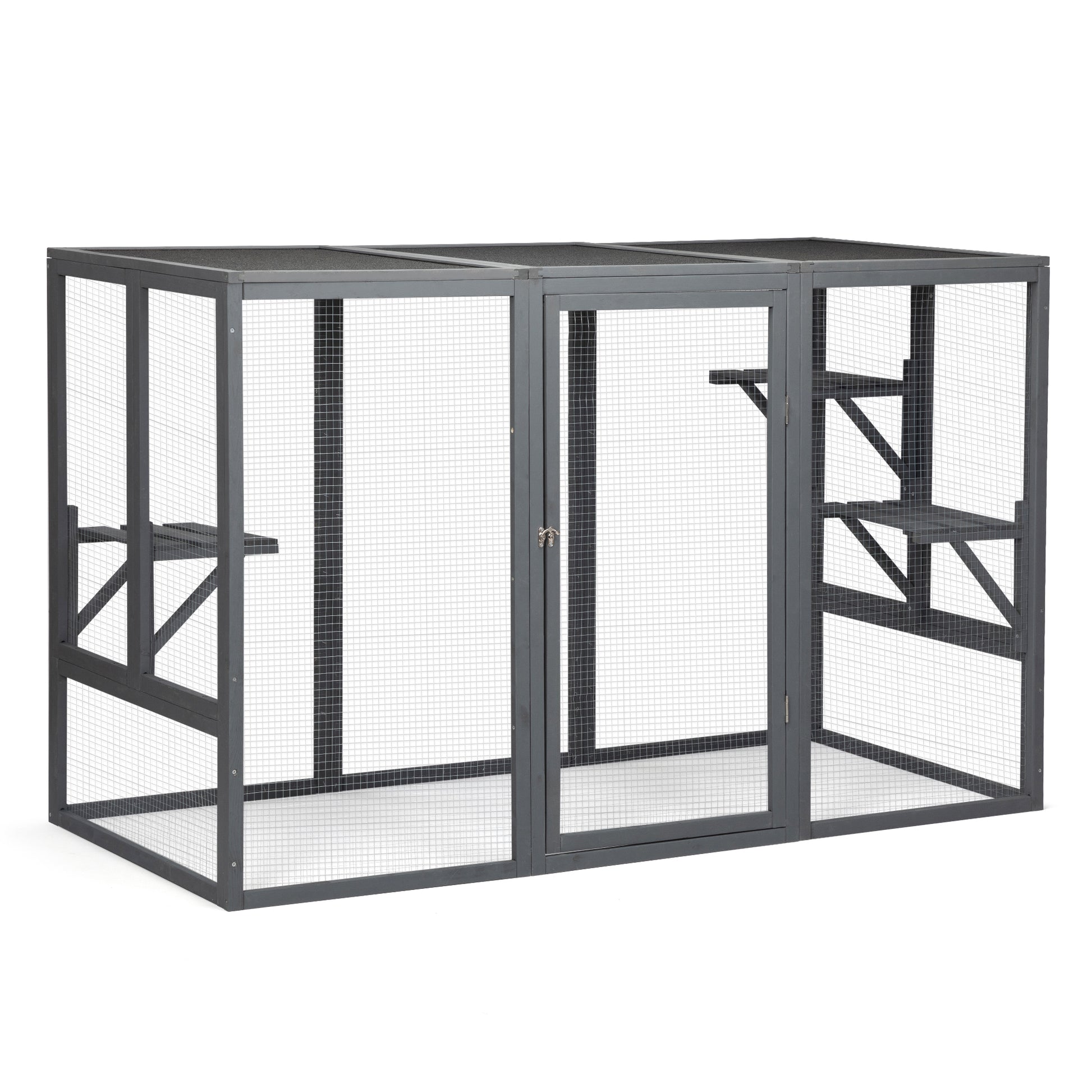 Spacious Wooden Cat Cage With Waterproof Roof With Adjustable Pedals Suitable Gray Black Black Gray Wood