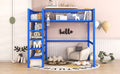 Full Size Metal Loft Bed With 4 Tier Shelves And Storage, Blue Full Blue Metal
