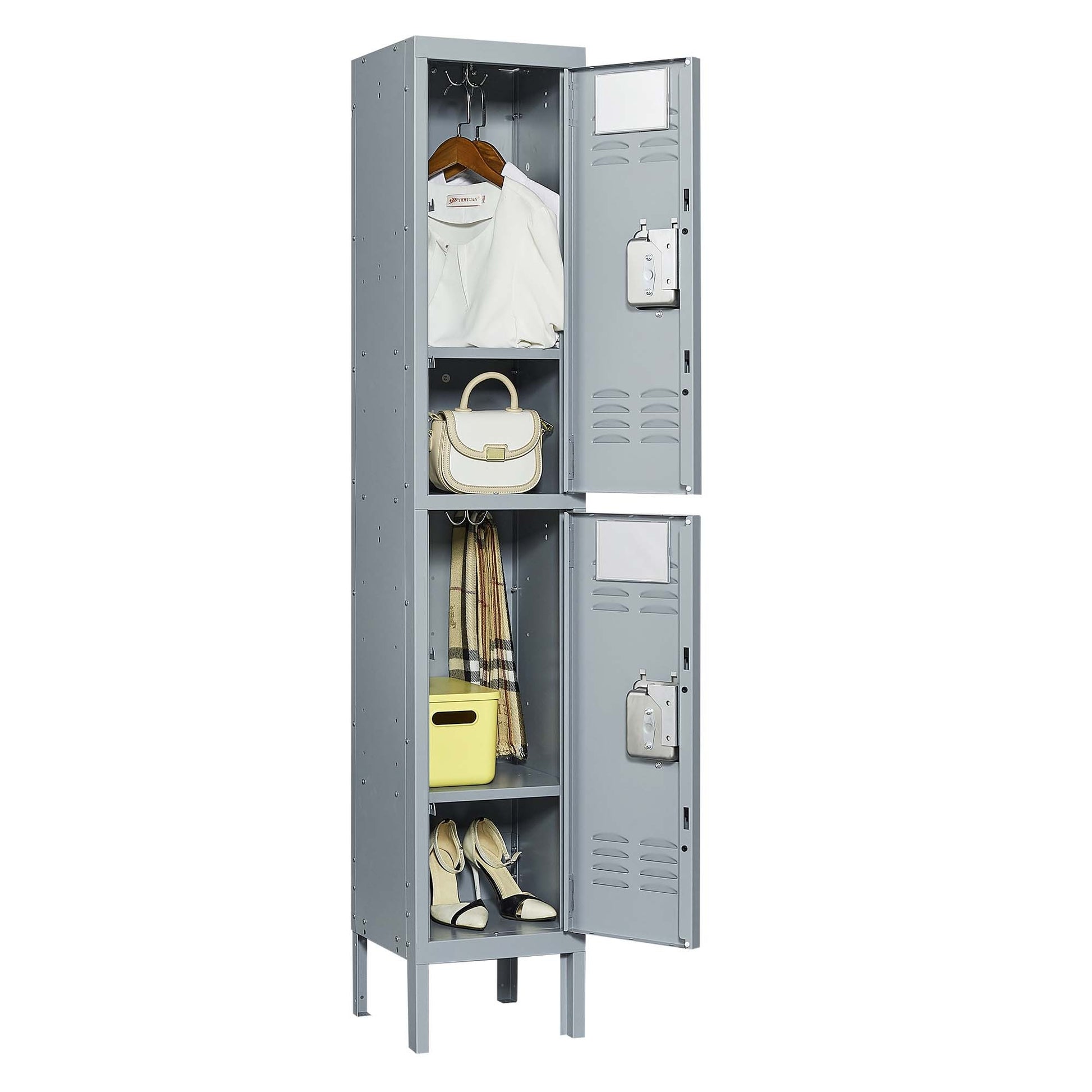 2 Door 66"H Metal Lockers With Lock for freestanding-3-4 spaces-gray-gym-door