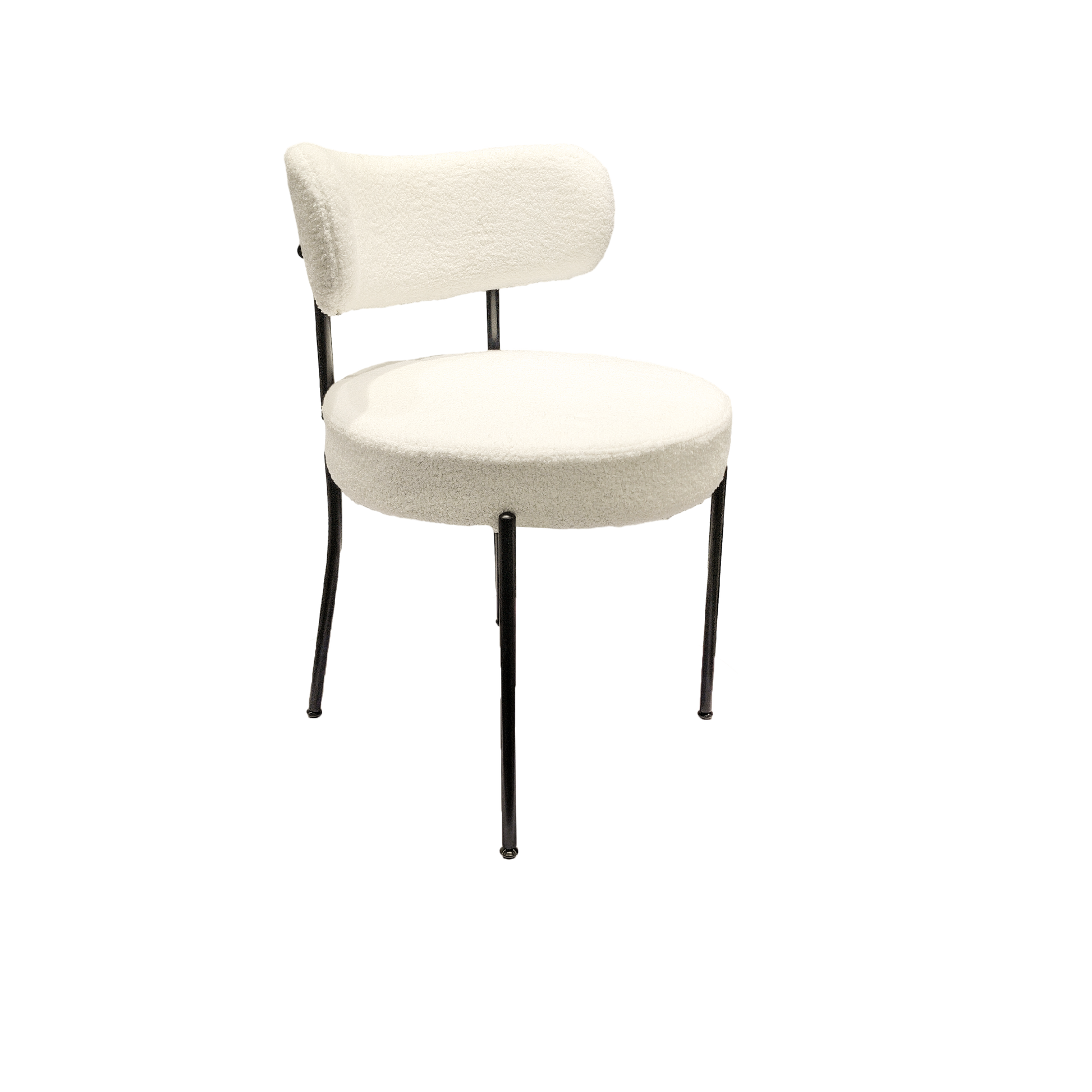 White Dining Chairs Set Of 4, Mid Century Modern Dining Chairs, Kitchen Dining Room Chairs, Curved Backrest Round Upholstered Boucle Dining Chair With Black Metal Legs Metal White Teddy Kitchen