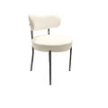 White Dining Chairs Set Of 2, Mid Century Modern Dining Chairs, Kitchen Dining Room Chairs, Curved Backrest Round Upholstered Boucle Dining Chair With Black Metal Legs Metal White Black Kitchen Dining Chairs Foam Velvet