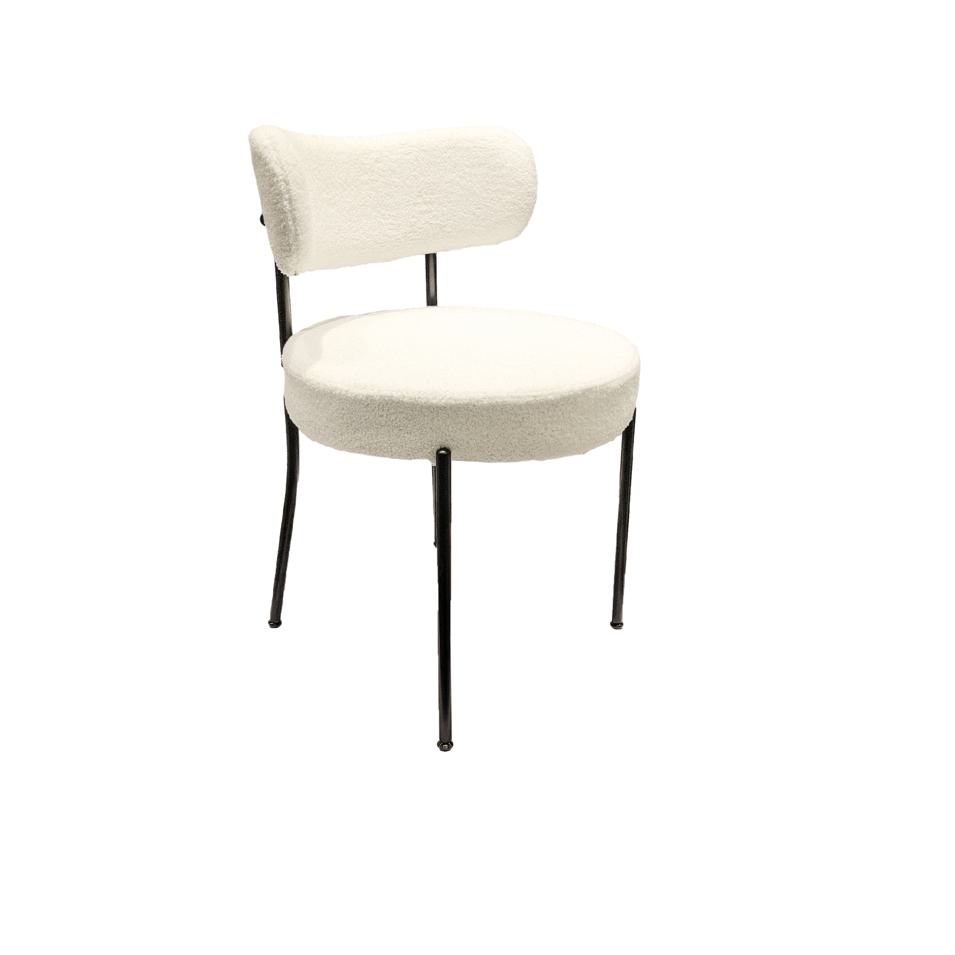 White Dining Chairs Set Of 2, Mid Century Modern Dining Chairs, Kitchen Dining Room Chairs, Curved Backrest Round Upholstered Boucle Dining Chair With Black Metal Legs Metal White Black Kitchen Dining Chairs Foam Velvet