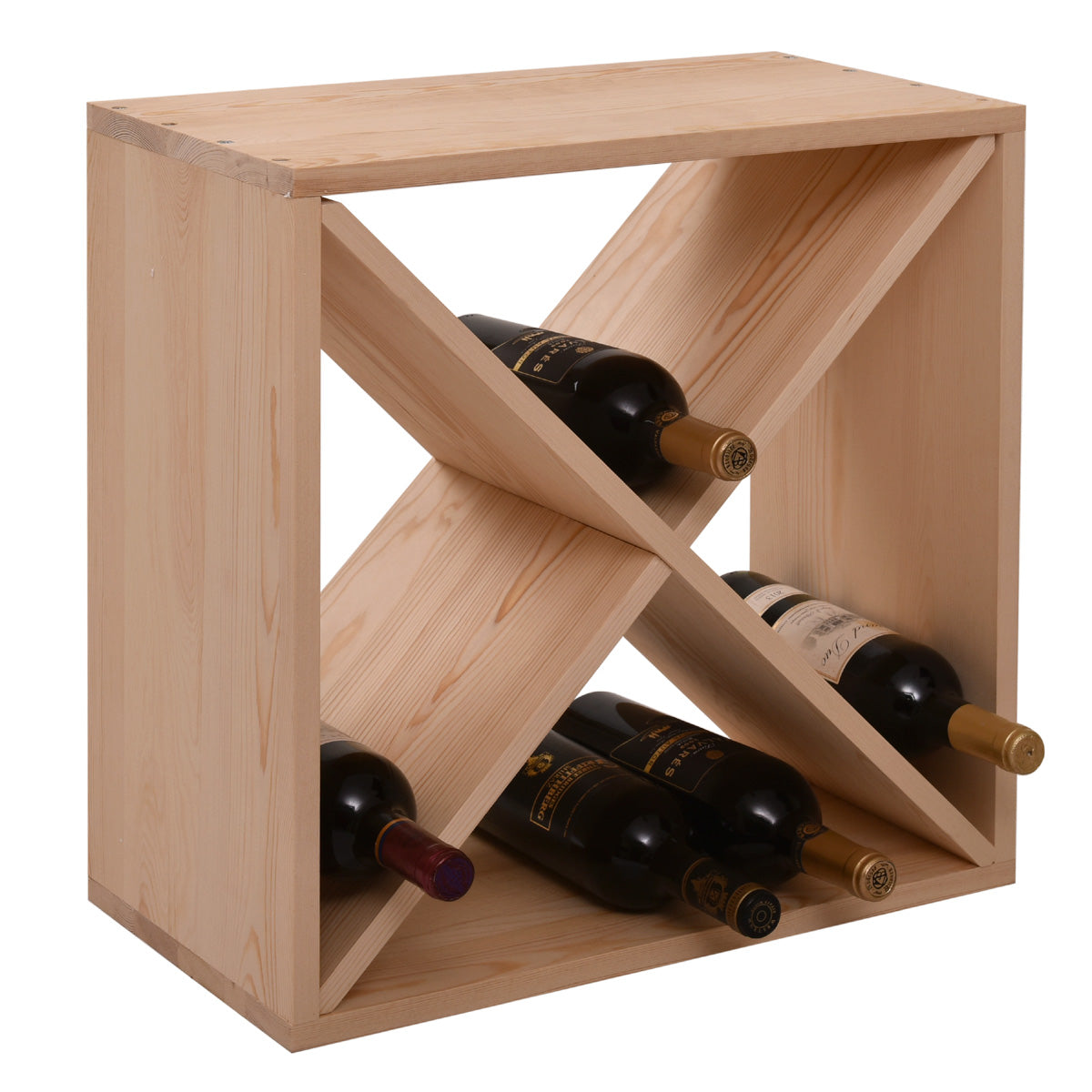 24 Bottle Modular Wine Rack, Stackable Wine Storage Cube For Bar Cellar Kitchen Dining Room, Burlywood Natural Wood