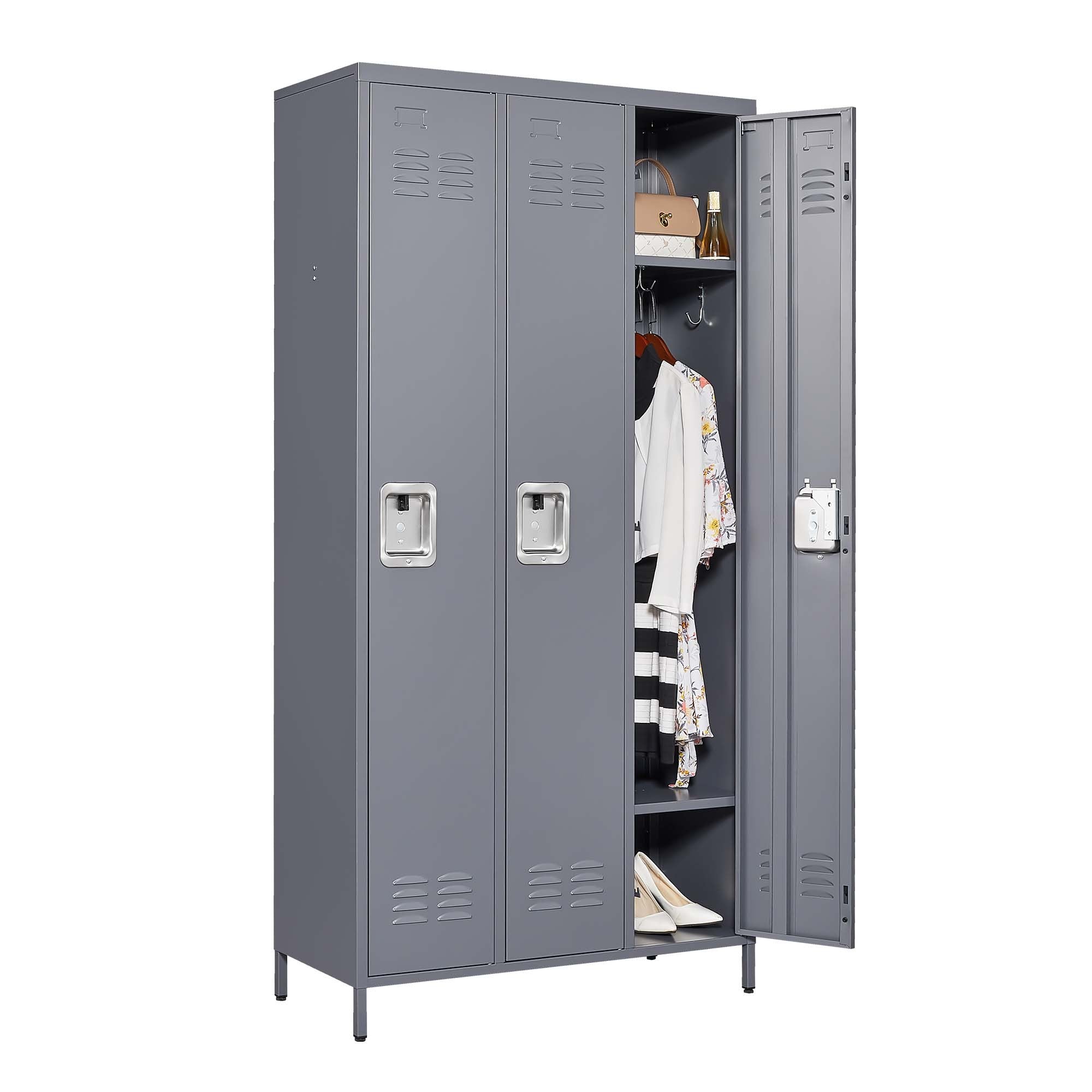 3 Door 72"H Metal Lockers With Lock For Employees,Storage Locker Cabinet For Home Gym Office School Garage,Gray Freestanding 5 Or More Spaces Gray Gym Door Locks Modern Metal Metal