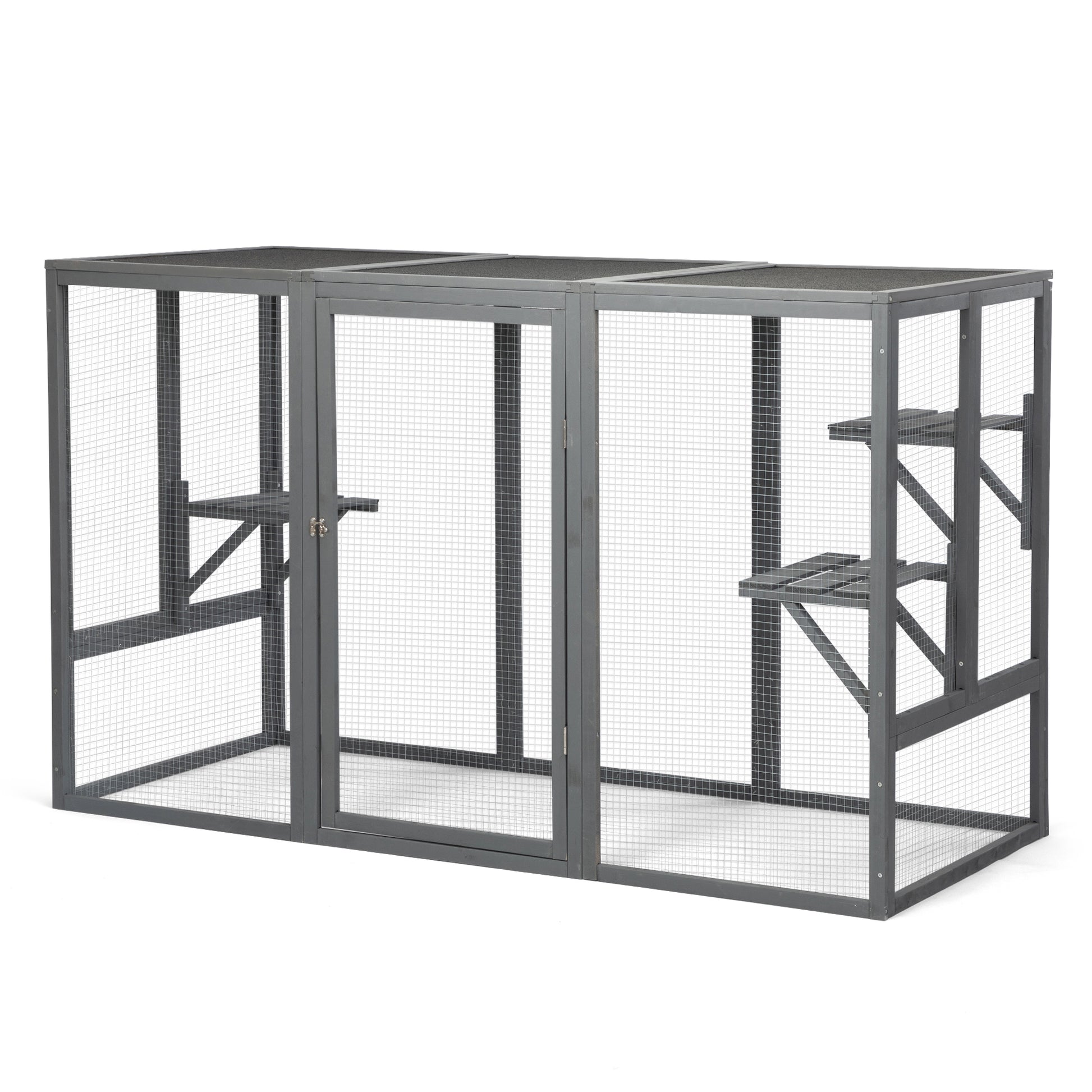 Spacious Wooden Cat Cage With Waterproof Roof With Adjustable Pedals Suitable Gray Black Black Gray Wood