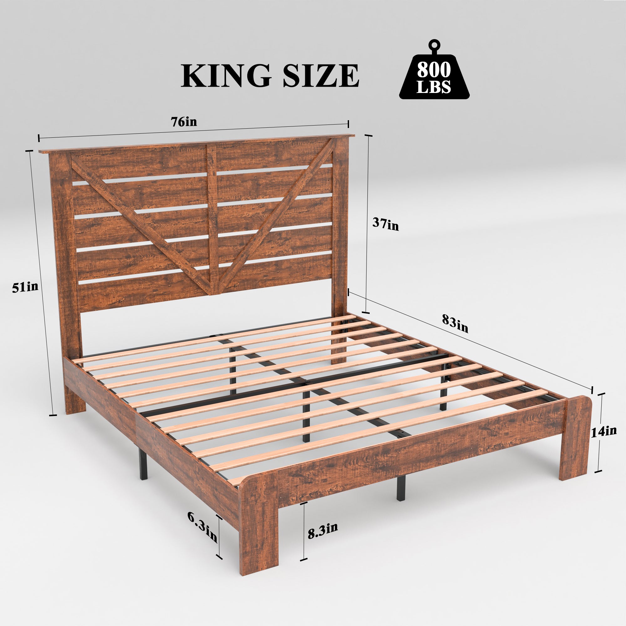 King Bed Frame Headboard , Wood Platform Bed Frame box spring not required-king-dark