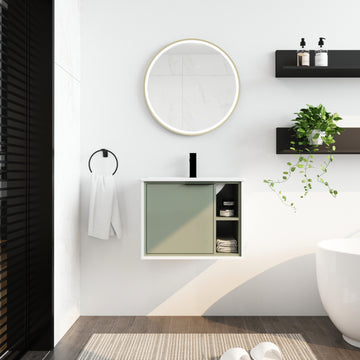 24'' Floating Wall Mounted Bathroom Vanity with green-1-2-soft close doors-bathroom-wall
