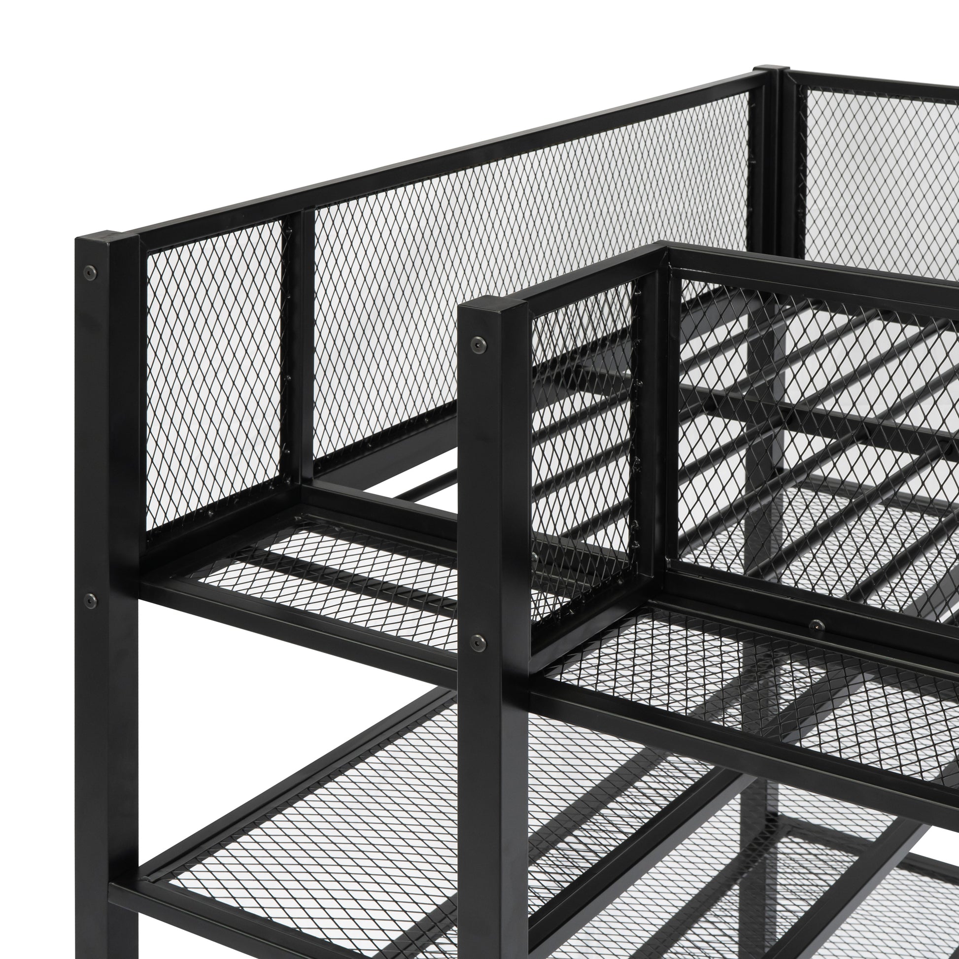 Twin Size Metal Loft Bed With 4 Tier Shelves And Storage, Black Black Metal