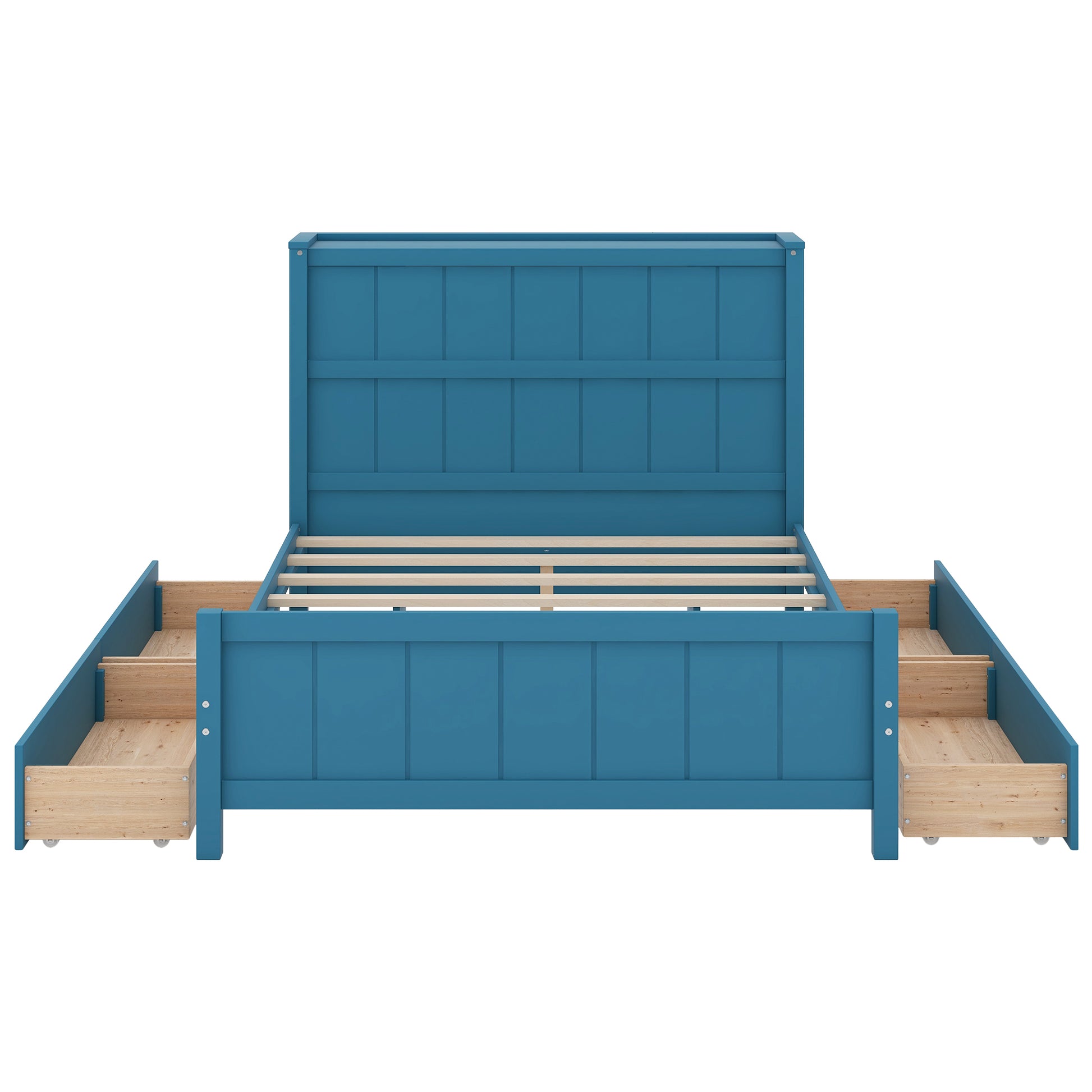 Full Size Platform Bed With Drawers And Storage Shelves, Blue Blue Solid Wood Mdf