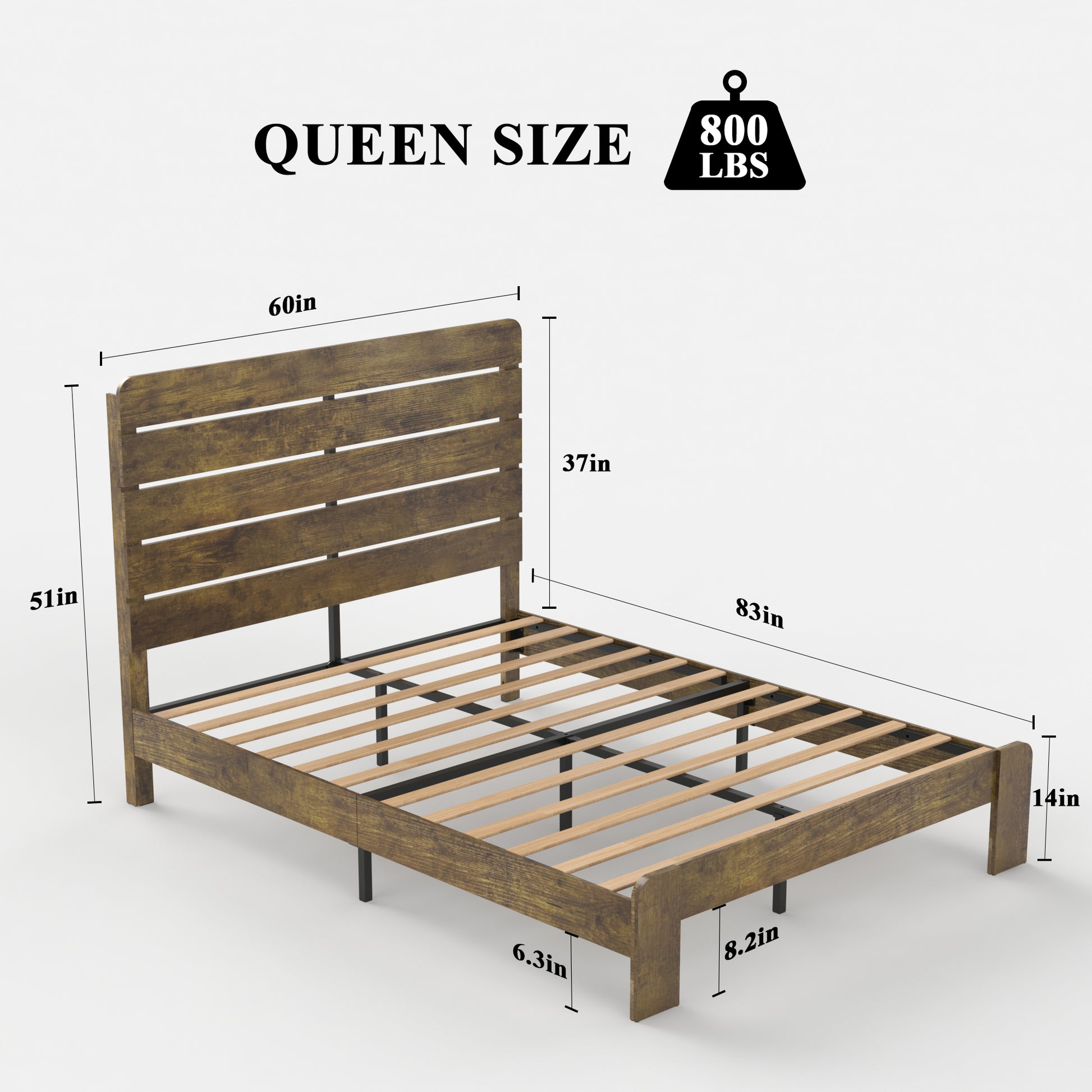 Bed Frame Queen Size, Wood Platform Bed Framenoise Free,No Box Spring Needed And Easy Assembly Tool,Large Under Bed Storage,Dark Brown Box Spring Not Required Queen Dark Brown Wood Bedroom Bed Frame Metal & Wood