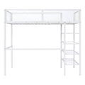 Twin Size Metal Loft Bed With 4 Tier Shelves And Storage, White White Metal