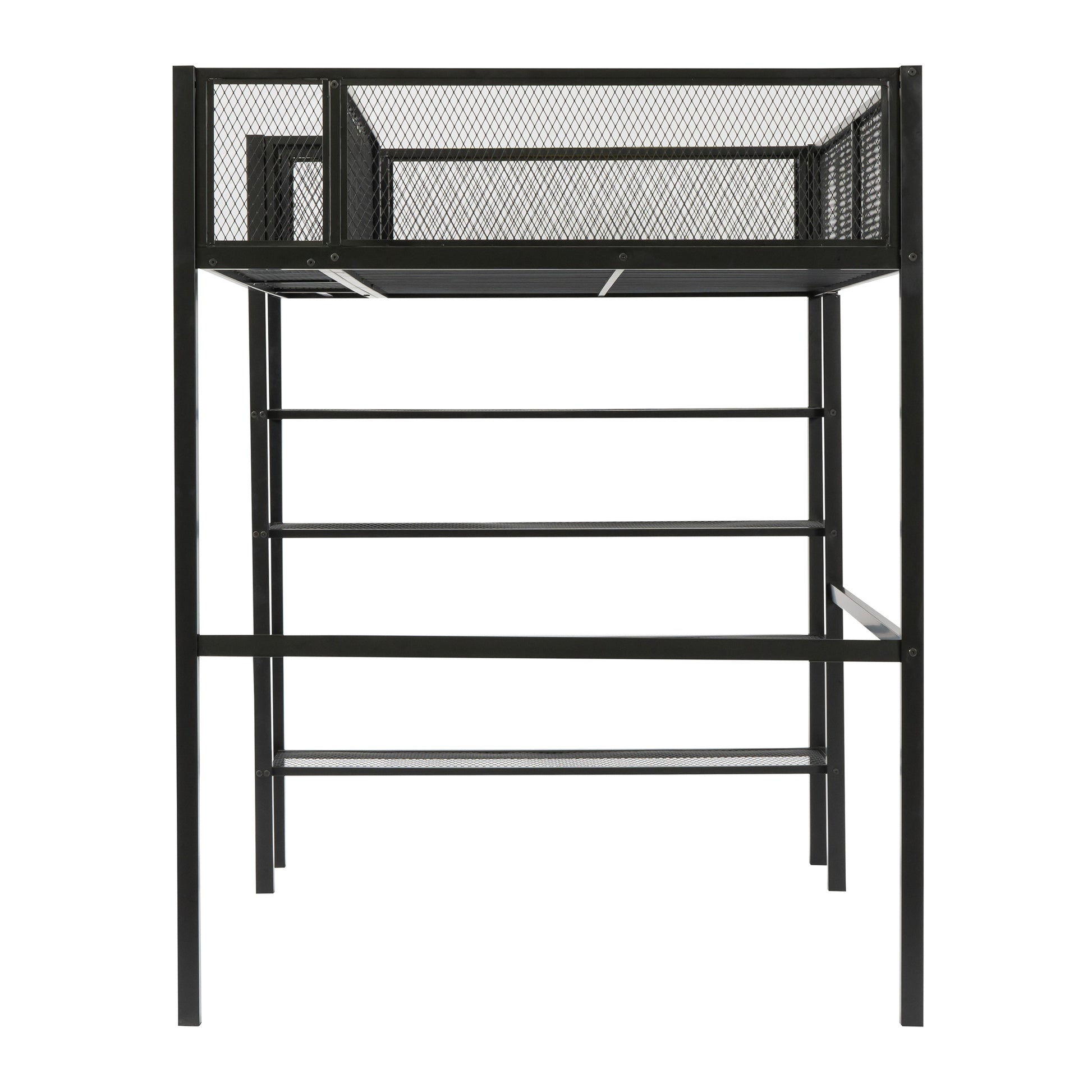 Twin Size Metal Loft Bed With 4 Tier Shelves And Storage, Black Black Metal