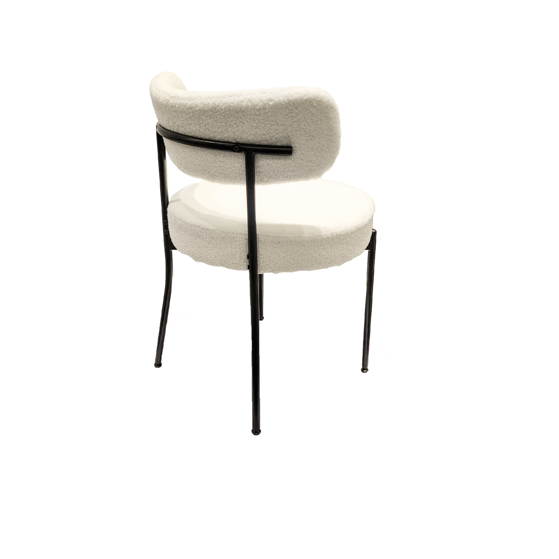 White Dining Chairs Set Of 2, Mid Century Modern Dining Chairs, Kitchen Dining Room Chairs, Curved Backrest Round Upholstered Boucle Dining Chair With Black Metal Legs Metal White Black Kitchen Dining Chairs Foam Velvet