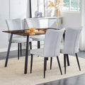 One Table And 4 Light Gray Pu Chairs. Rectangular Tea Brown Glass Dining Table, Tempered Glass Tabletop And Black Metal Legs, Suitable For Kitchen, Dining Room, And Living Room, 51 