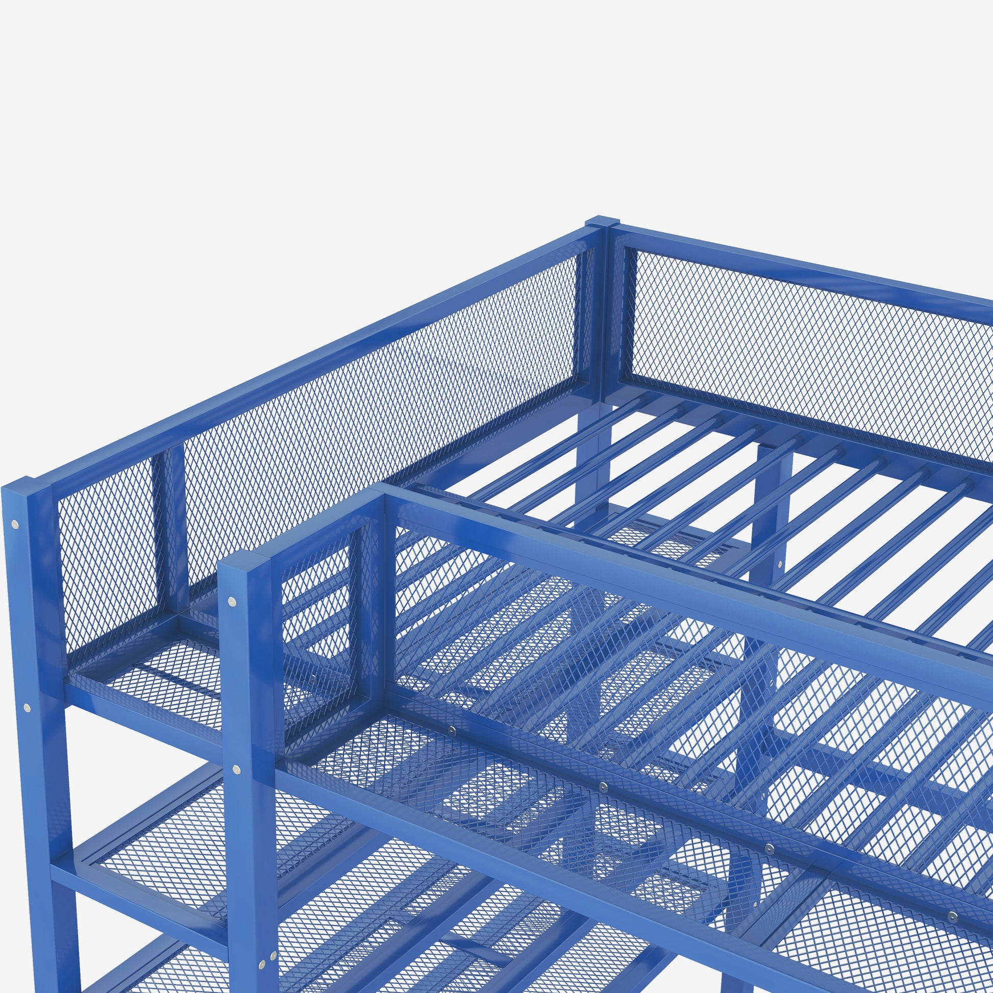 Full Size Metal Loft Bed With 4 Tier Shelves And Storage, Blue Full Blue Metal