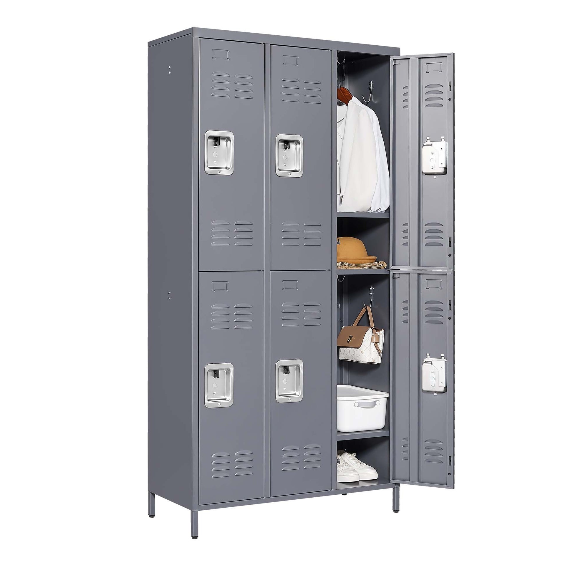 6 Door 72"H Metal Lockers With Lock for freestanding-5 or more spaces-gray-gym-door