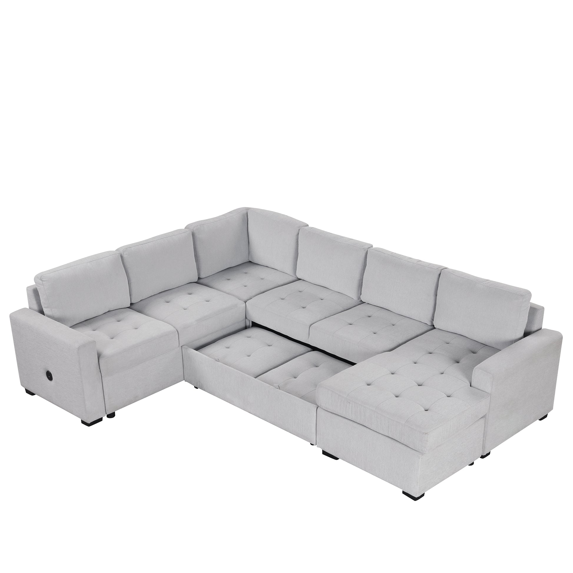 Sectional Sleeper Sofa With Pull Out Bed And Lounge Chair, Usb And Type C Interfaces, Suitable For Living Room, Office, And Spacious Spaces Gray Polyester