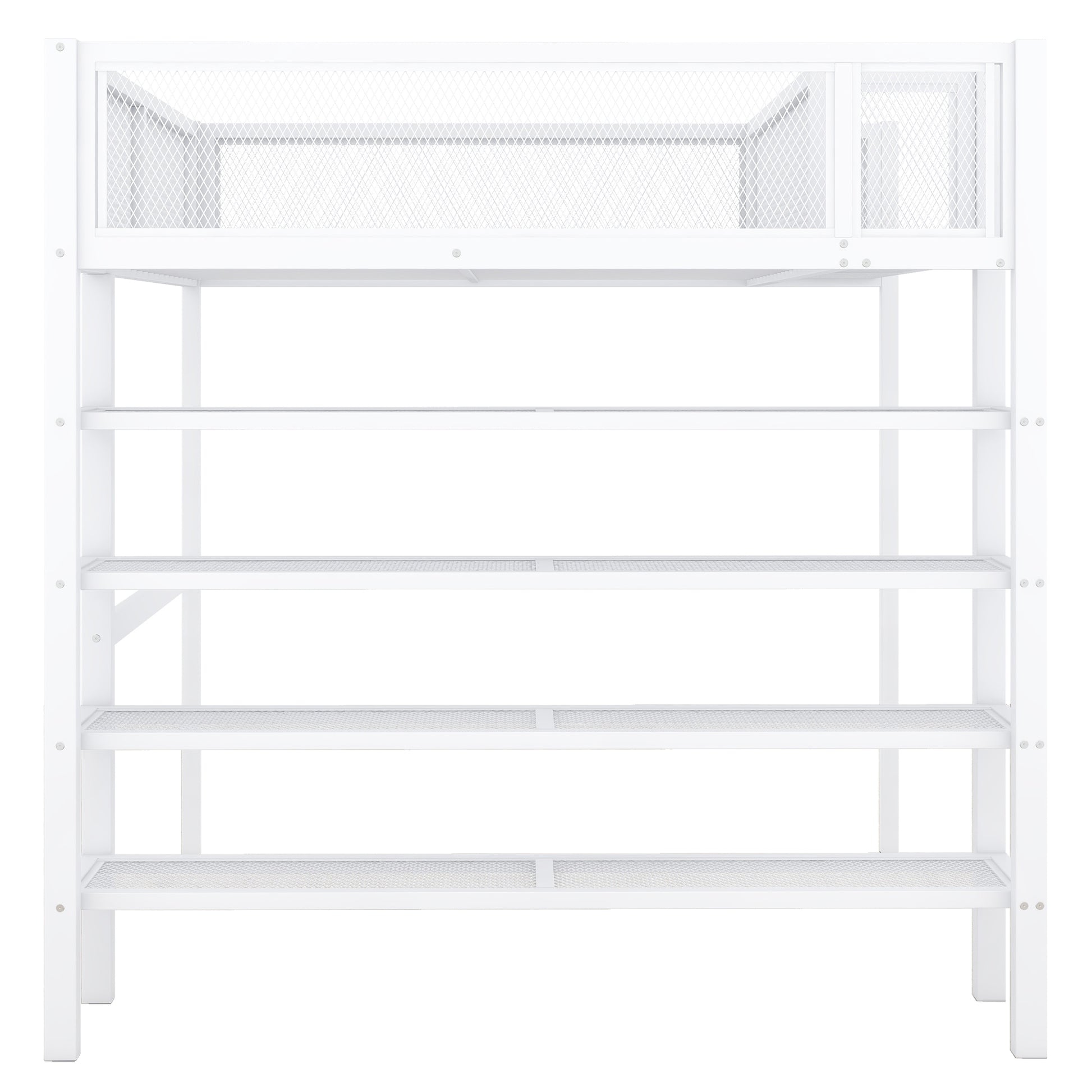 Full Size Metal Loft Bed With 4 Tier Shelves And Storage, White Full White Metal
