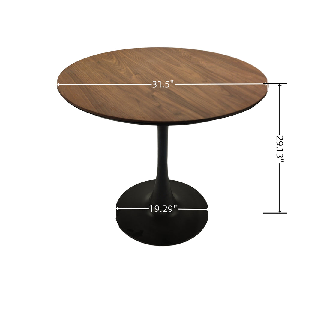 Walnut Color Round Dining Table, 31.5" Tulip Table Kitchen Dining Table 2 4 People With Mdf Table Top And Black Metal Pedestal Base And Brown Dining Chair 4 Piece Set For Black Metal Legs Walnut