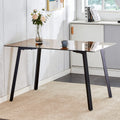 Modern Minimalist Style Rectangular Tea Brown Glass Dining Table, Tempered Glass Tabletop And Black Metal Legs, Suitable For Kitchen, Dining Room, And Living Room, 51 