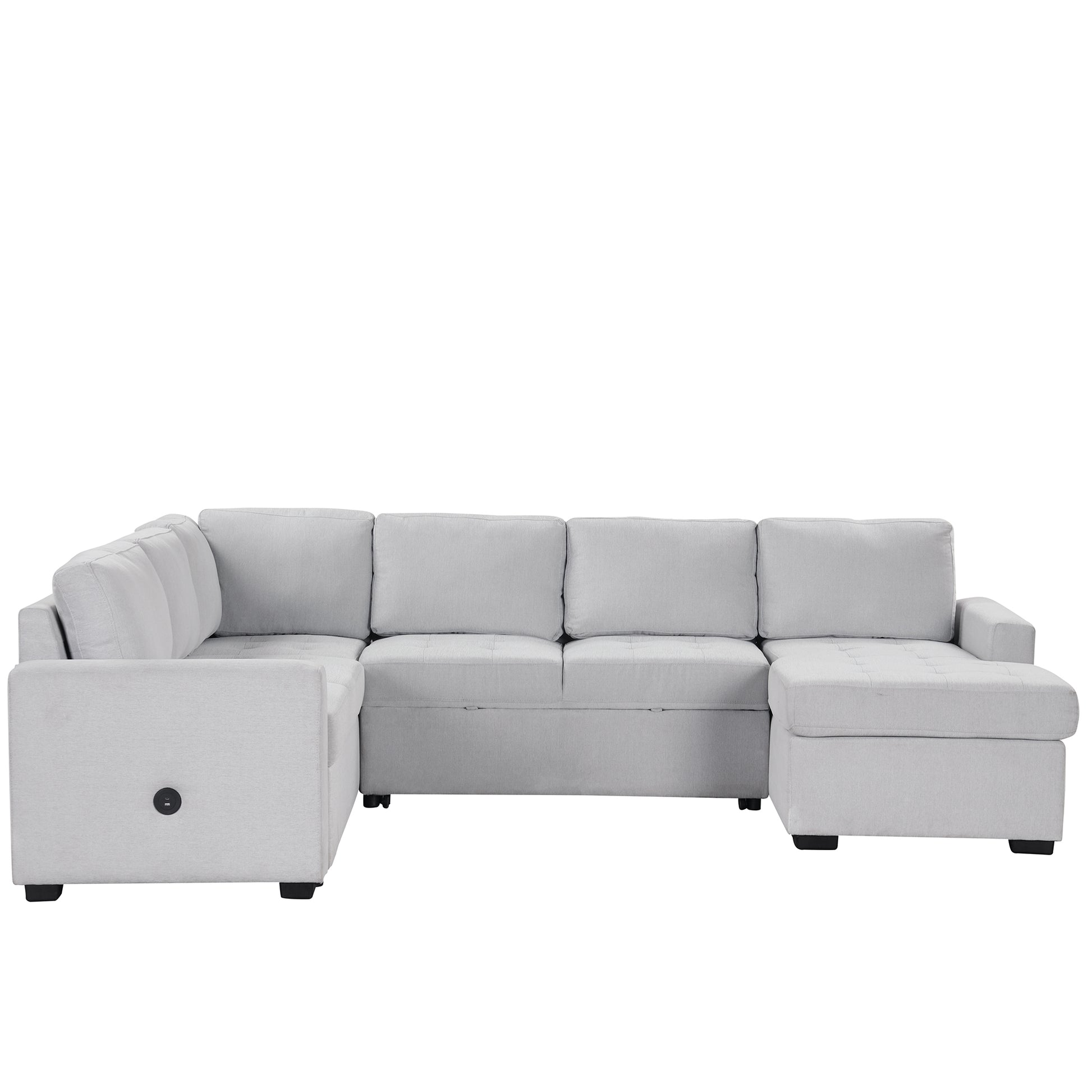 Sectional Sleeper Sofa With Pull Out Bed And Lounge Chair, Usb And Type C Interfaces, Suitable For Living Room, Office, And Spacious Spaces Gray Polyester