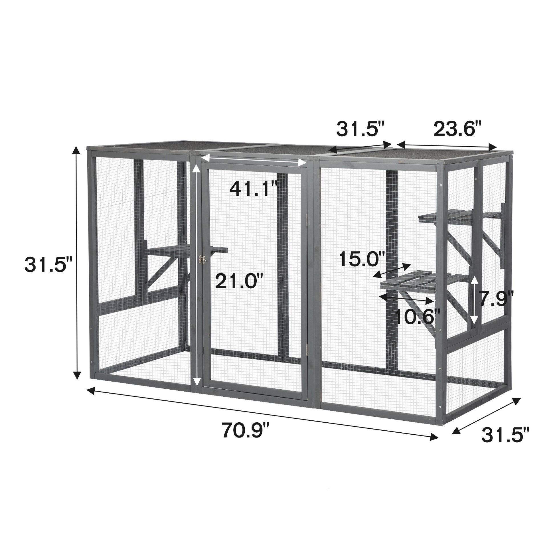 Spacious Wooden Cat Cage With Waterproof Roof With Adjustable Pedals Suitable Gray Black Black Gray Wood