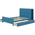Full Size Platform Bed With Drawers And Storage Shelves, Blue Blue Solid Wood Mdf