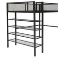 Twin Size Metal Loft Bed With 4 Tier Shelves And Storage, Black Black Metal