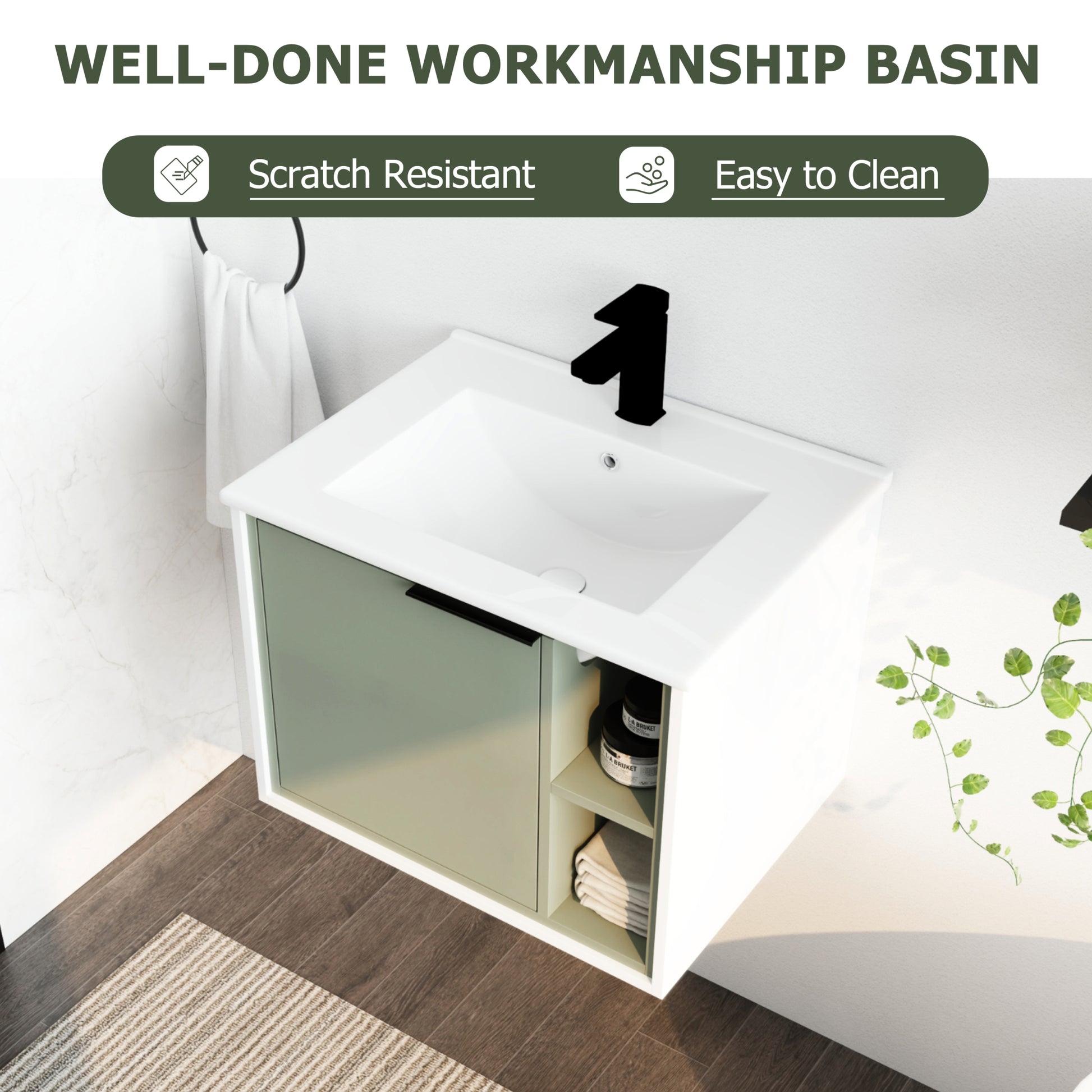 24'' Floating Wall Mounted Bathroom Vanity with green-1-2-soft close doors-bathroom-wall