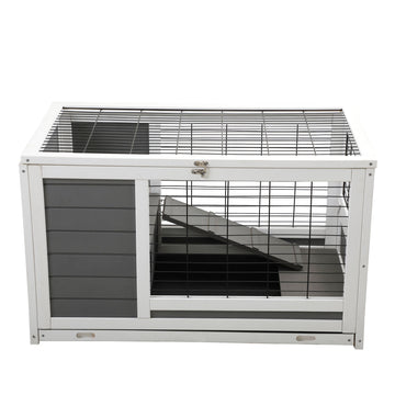 Luxury 2 Storey Pet House Box Wooden Cage Comfy Cabin For Small Animals, Grey White Grey Wood