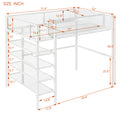 Twin Size Metal Loft Bed With 4 Tier Shelves And Storage, White White Metal