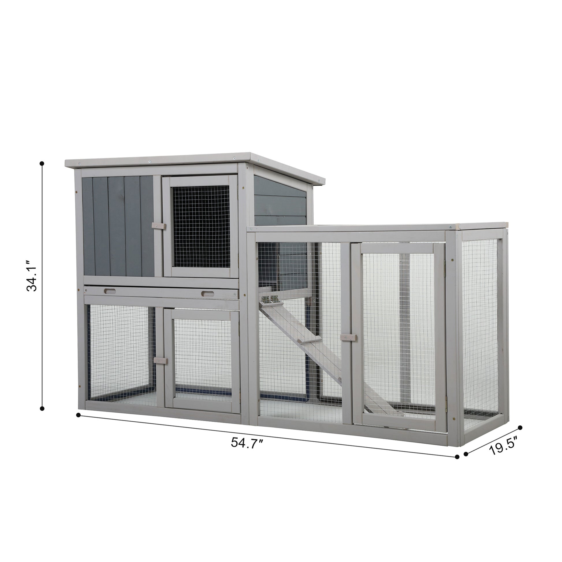 Wooden Rabbit Hutch Chicken Coop With 1 Removable Tray And 3 Lockable Doors For Indoor And Outdoor Use, Gray White Gray Wood Metal