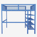 Full Size Metal Loft Bed With 4 Tier Shelves And Storage, Blue Full Blue Metal