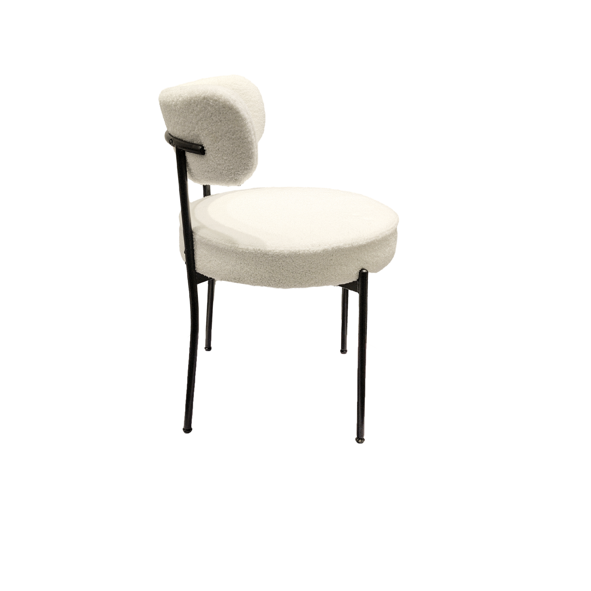 White Dining Chairs Set Of 2, Mid Century Modern Dining Chairs, Kitchen Dining Room Chairs, Curved Backrest Round Upholstered Boucle Dining Chair With Black Metal Legs Metal White Black Kitchen Dining Chairs Foam Velvet