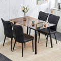 One Table And 4 Black Pu Chairs. Rectangular Tea Brown Glass Dining Table, Tempered Glass Tabletop And Black Metal Legs, Suitable For Kitchen, Dining Room, And Living Room, 51 