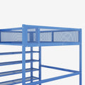 Full Size Metal Loft Bed With 4 Tier Shelves And Storage, Blue Full Blue Metal
