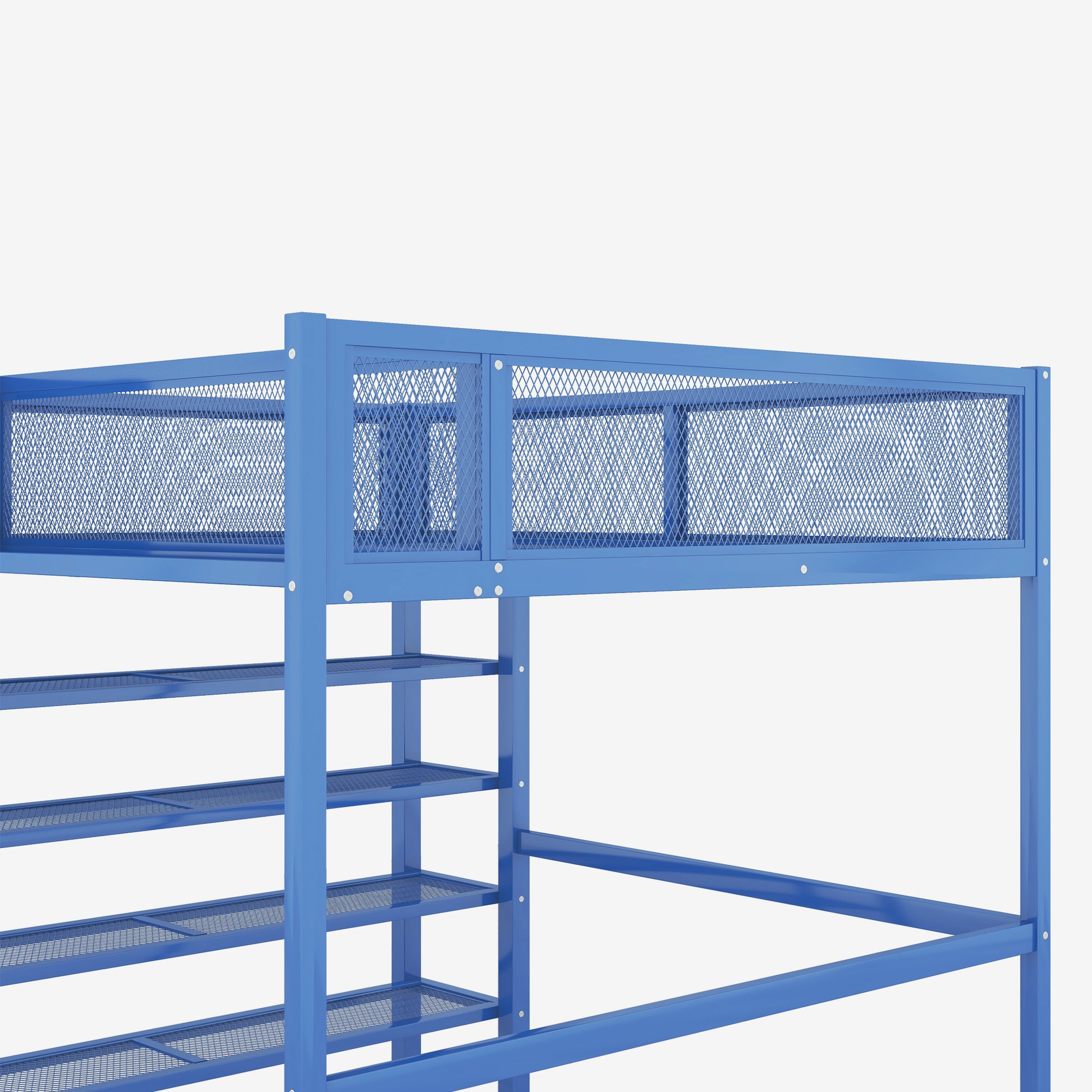 Full Size Metal Loft Bed With 4 Tier Shelves And Storage, Blue Full Blue Metal