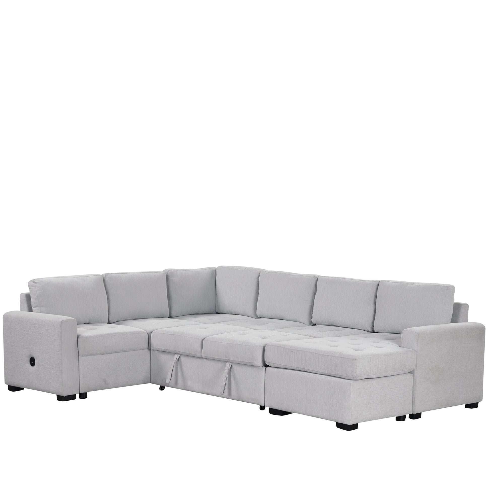 Sectional Sleeper Sofa With Pull Out Bed And Lounge Chair, Usb And Type C Interfaces, Suitable For Living Room, Office, And Spacious Spaces Gray Polyester