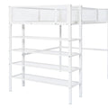 Twin Size Metal Loft Bed With 4 Tier Shelves And Storage, White White Metal