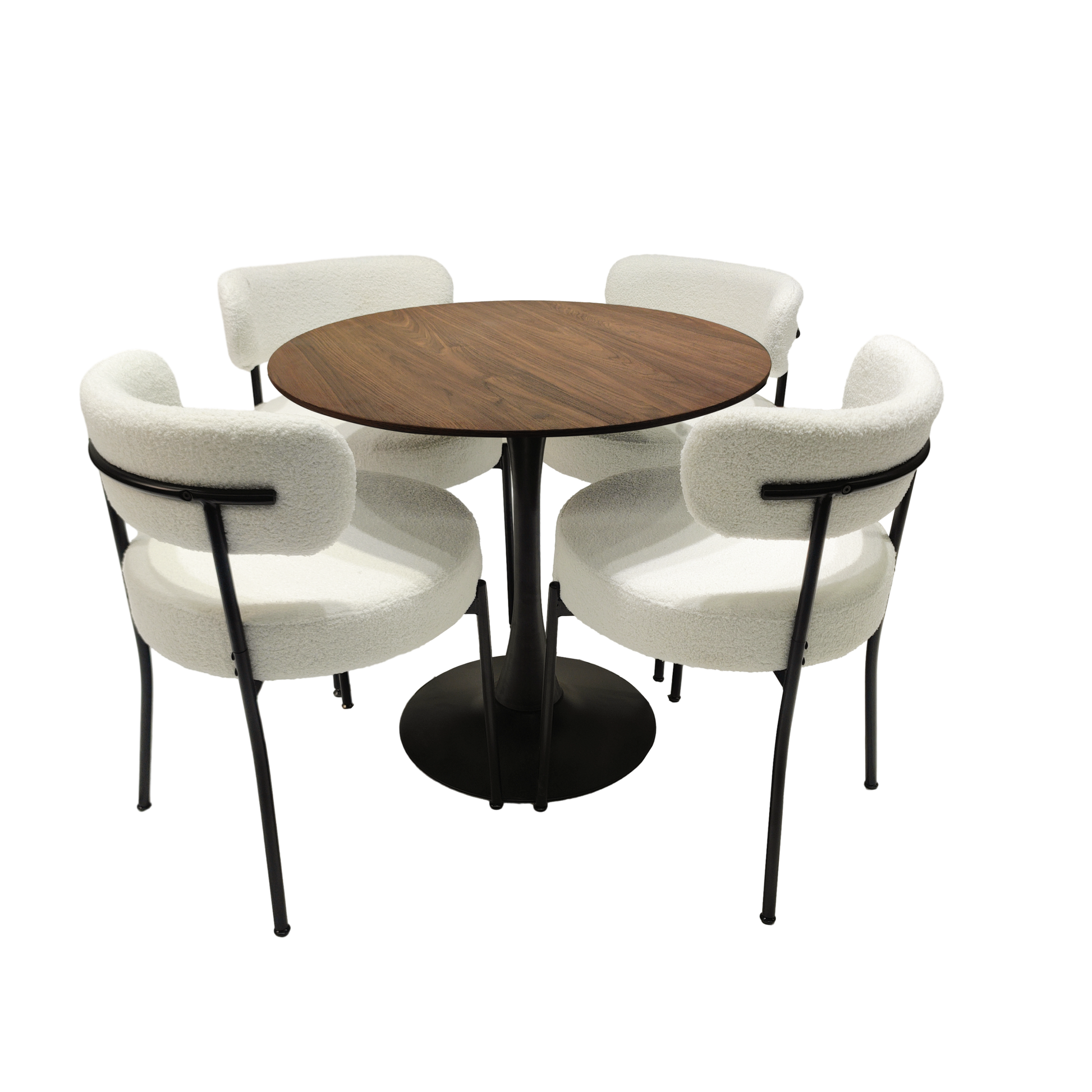 White Dining Chairs Set Of 2, Mid Century Modern Dining Chairs, Kitchen Dining Room Chairs, Curved Backrest Round Upholstered Boucle Dining Chair With Black Metal Legs Metal White Black Kitchen Dining Chairs Foam Velvet