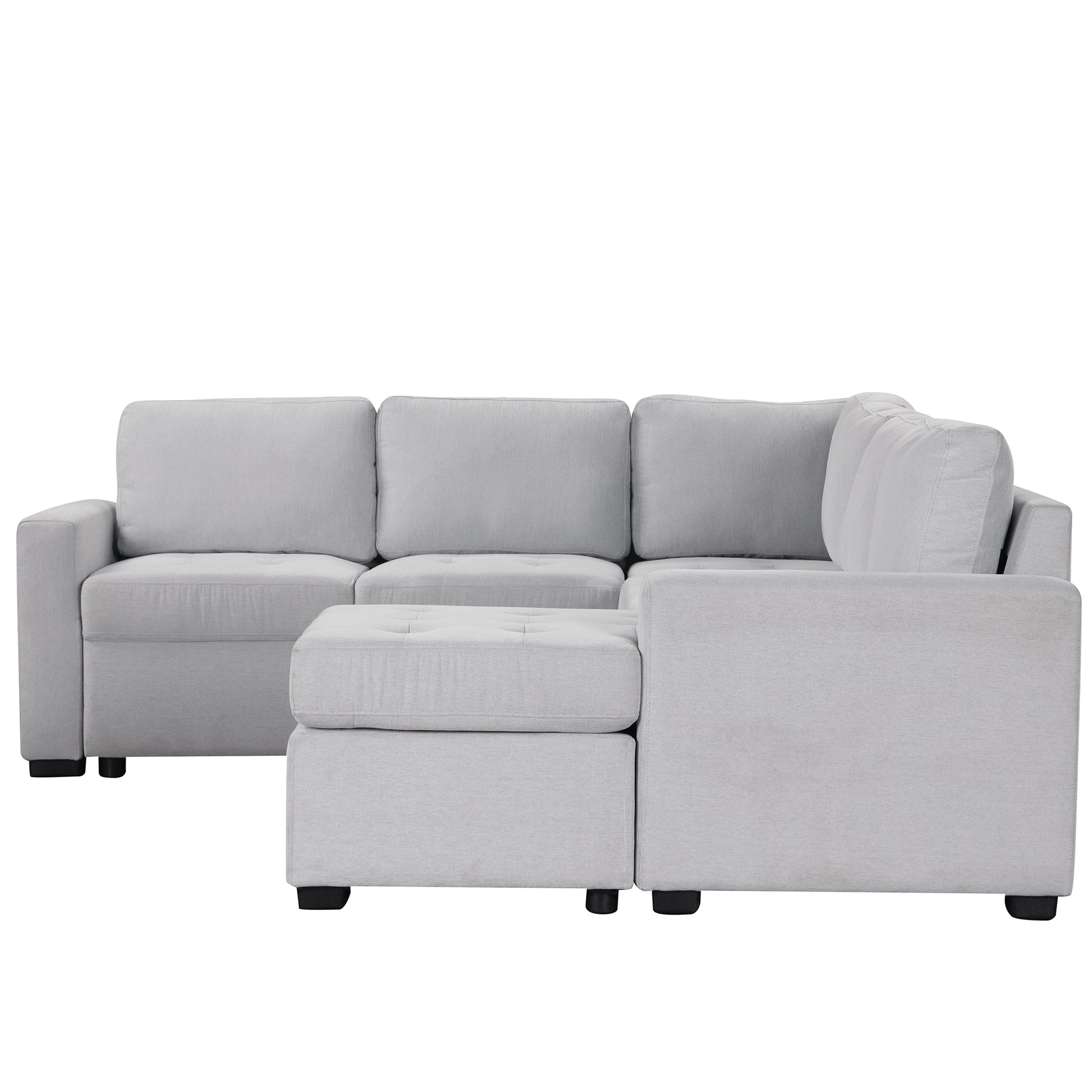 Sectional Sleeper Sofa With Pull Out Bed And Lounge Chair, Usb And Type C Interfaces, Suitable For Living Room, Office, And Spacious Spaces Gray Polyester
